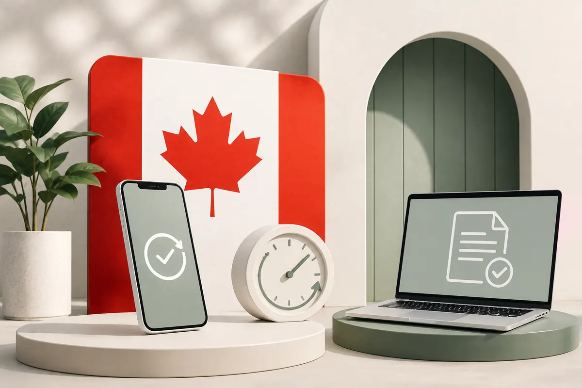 Phone with a check mark, clock and approved document on a laptop, bad credit payday loans Canada
