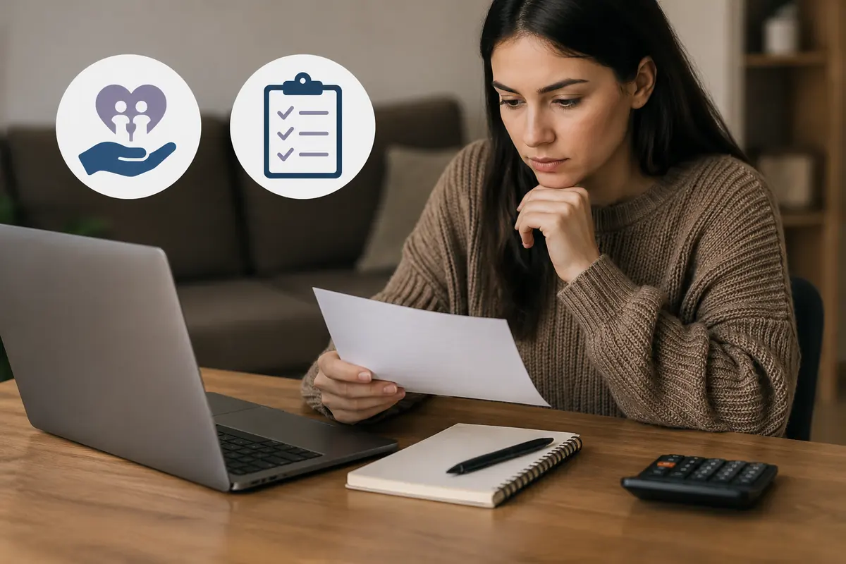 Woman reading a benefits letter at her laptop, payday loans that accept social assistance Canada