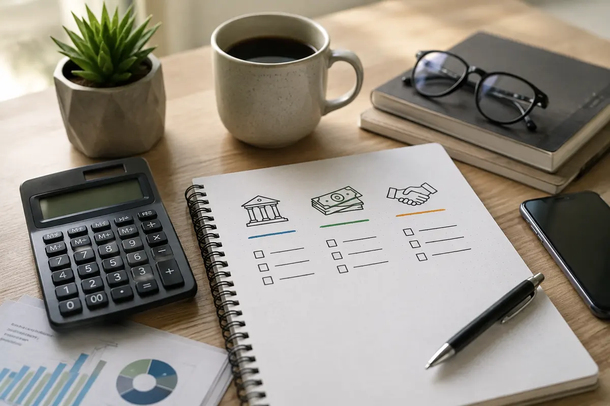 Notebook comparing bank, cash and lender options beside a calculator, cost of payday loans in Vancouver